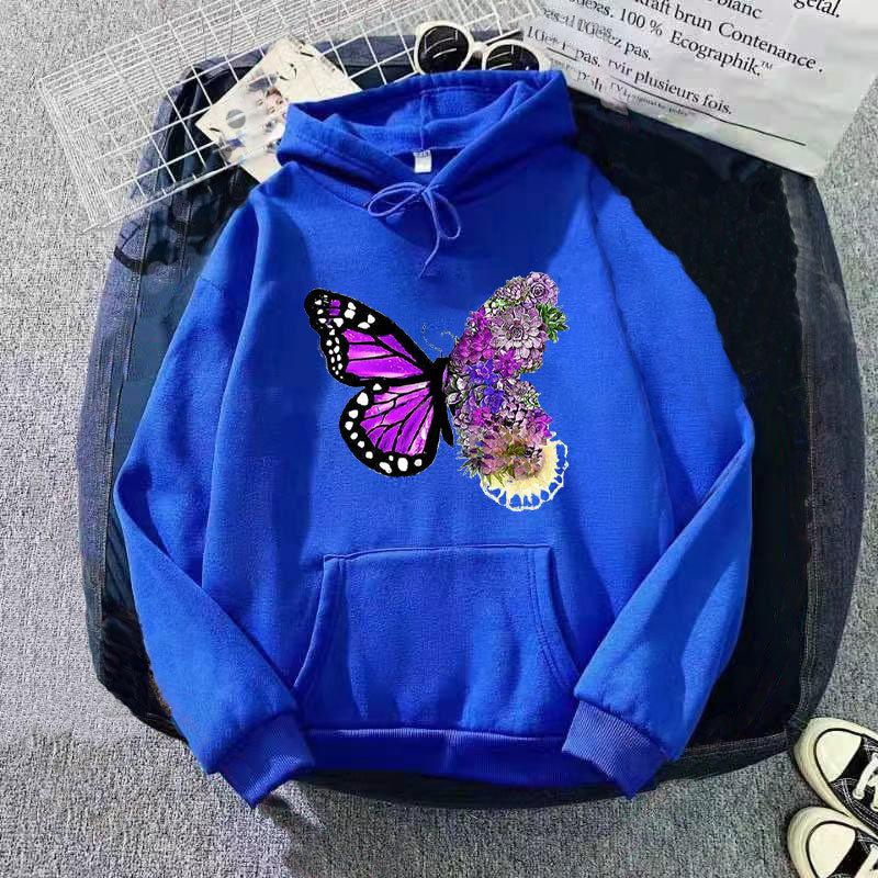 Sweat à capuche décontracté pour femme pour le printemps avec motif papillon imprimé et cordon de serrage