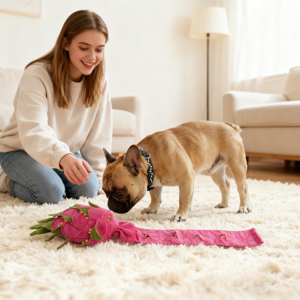 Versteckfutter Ananas Drachenfrucht Hunde-Beschäftigungsspielzeug mit Knisterpapier, Geräusch und Duft für mittelgroße bis große Hunde gegen Langeweile