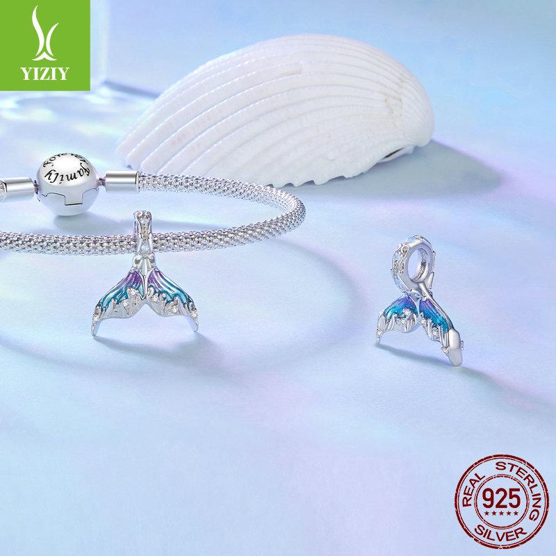 Gradvis Förändring Droppande Olja Man Fisksvans Gör-det-själv Armband Pärlstav, Dröm Havsvind S925 Silver Hänge Tillbehör
