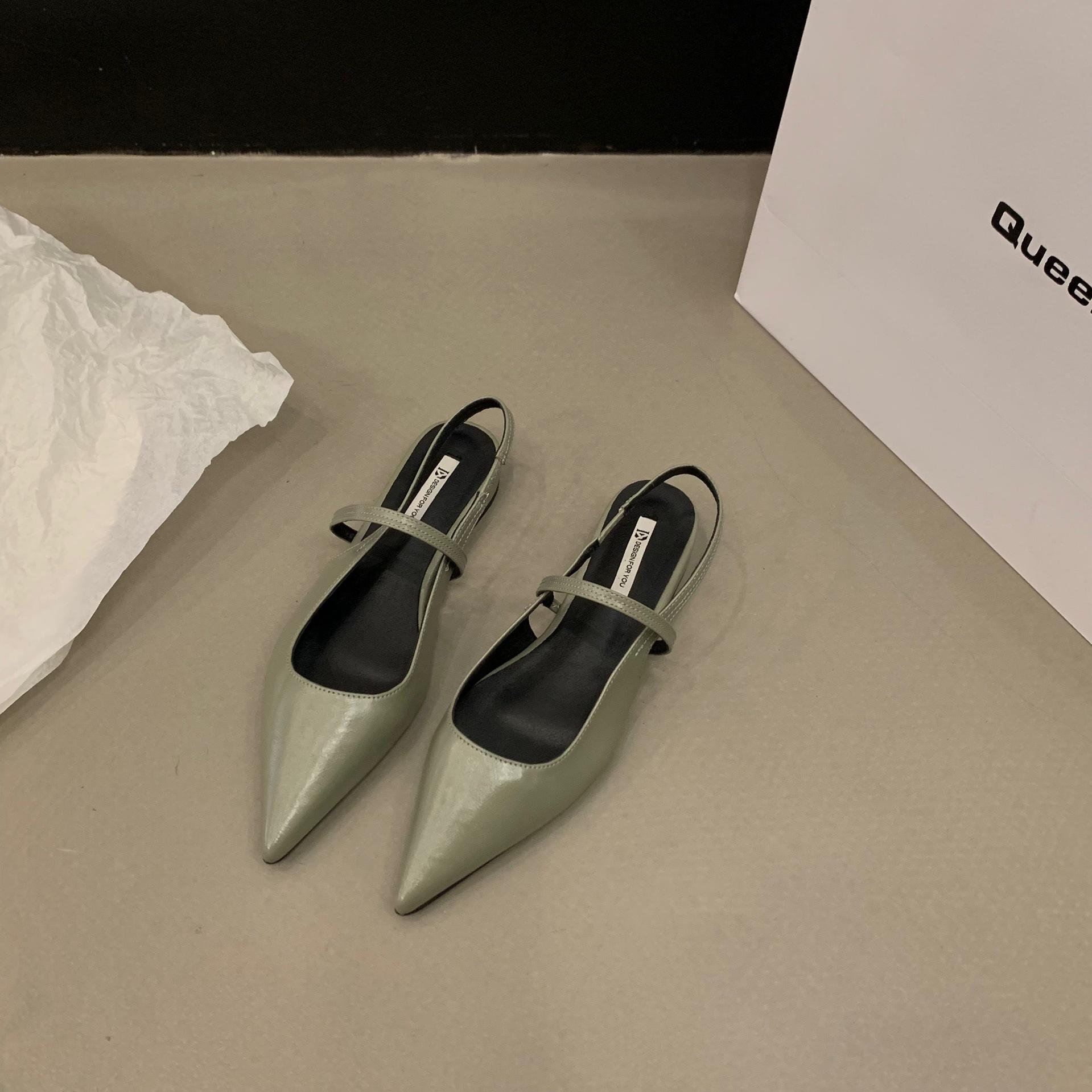 

модні чорні босоніжки на плоскому носі для жінок 2024, новинки весни/літа, сріблясті туфлі Мері Джейн із загостреним носом на підборах 39 зелений