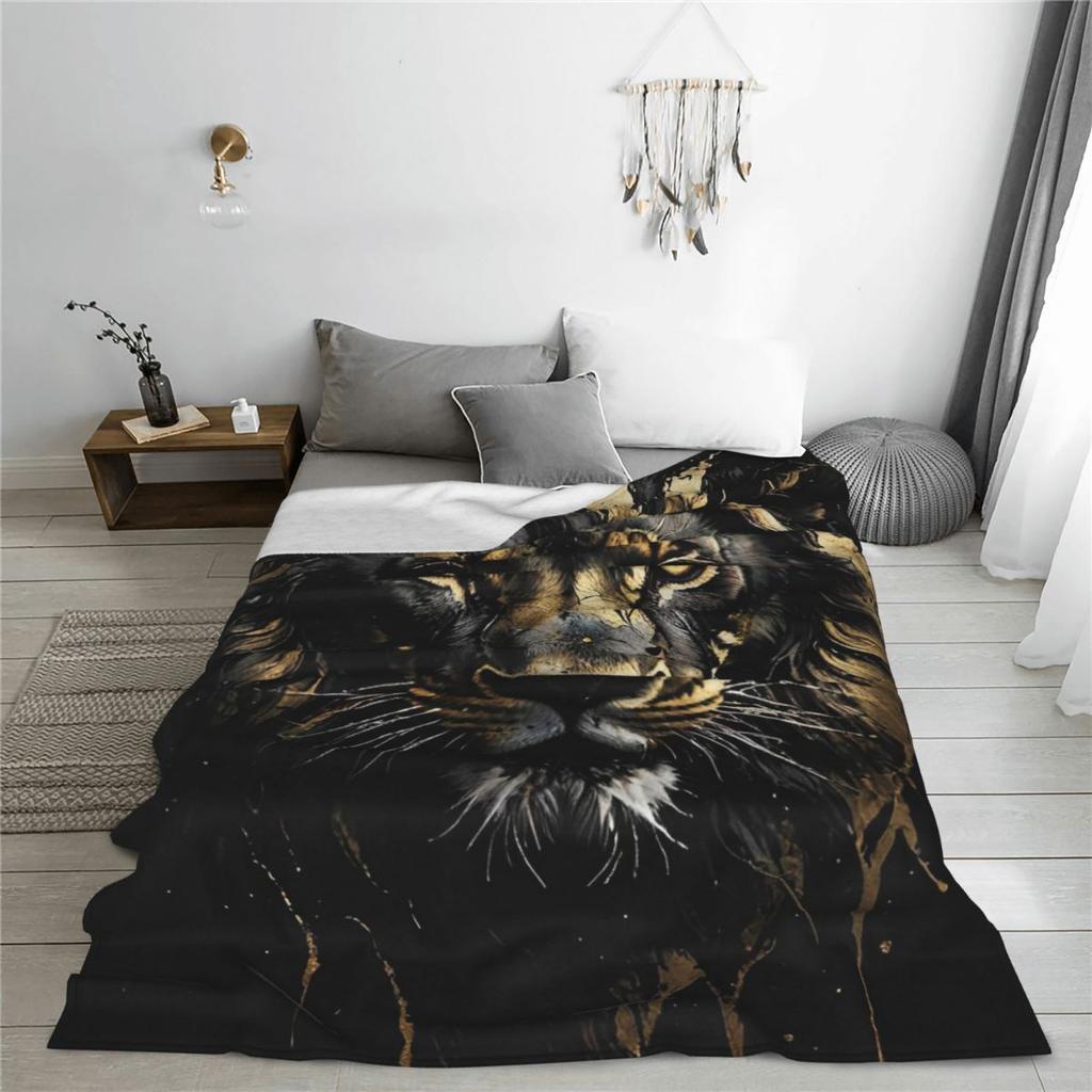 Lion Colourful Painting Blanket Soft Warm Flannel Throw Blanket Bedding for Bed Living room Picnic Travel Home Couch