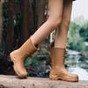 Mid Calf Rain Boots Seamless Waterproof PVC Rubber Wellies Anti Slip Thick Sole Outdoor Garden Work Rain Shoes
