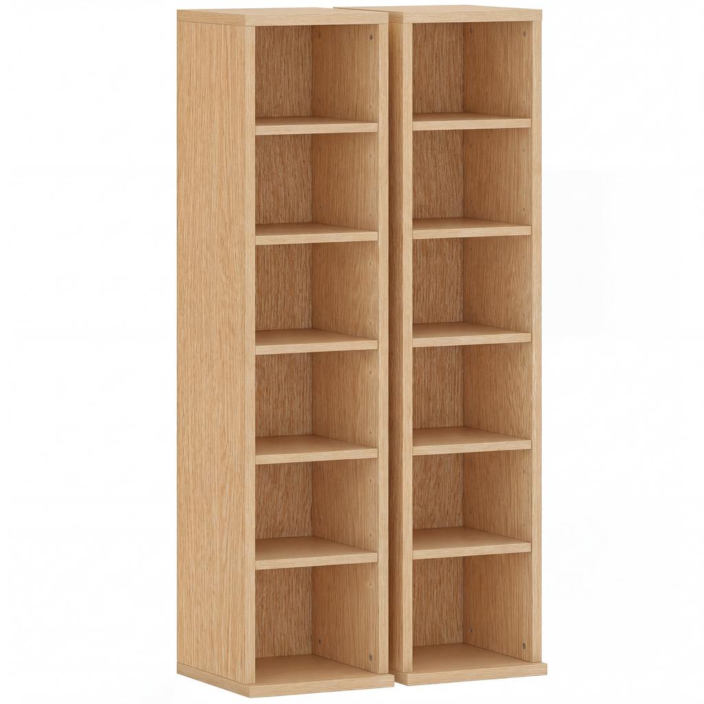 Set Of 2 CD Media Display Shelf Unit Tower Rack With Adjustable Shelves Natural