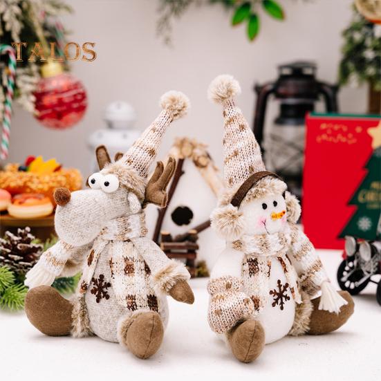Christmas Doll Plush Knitted Snowman Elk Santa Doll Toy Soft Sitting Christmas Figure Desktop Decor Stuffed Holiday Pillow for Window Bookshelf