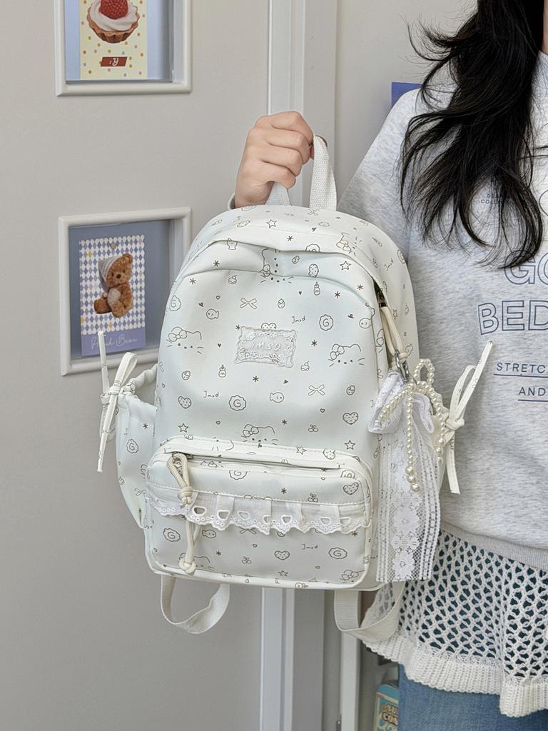 2 sizes of lace women's backpacks with beaded pendants Ins Cute Cartoon Printed school bags Sweet ladies travel mini backpack