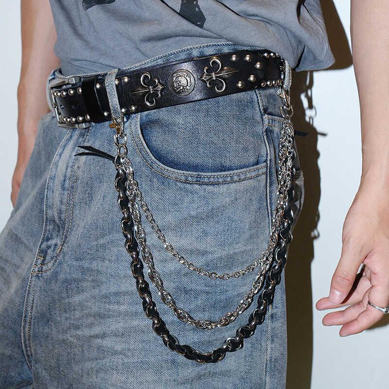 

Трехрядная металлическая и кожаная панк-рок поясная цепь-аксессуар