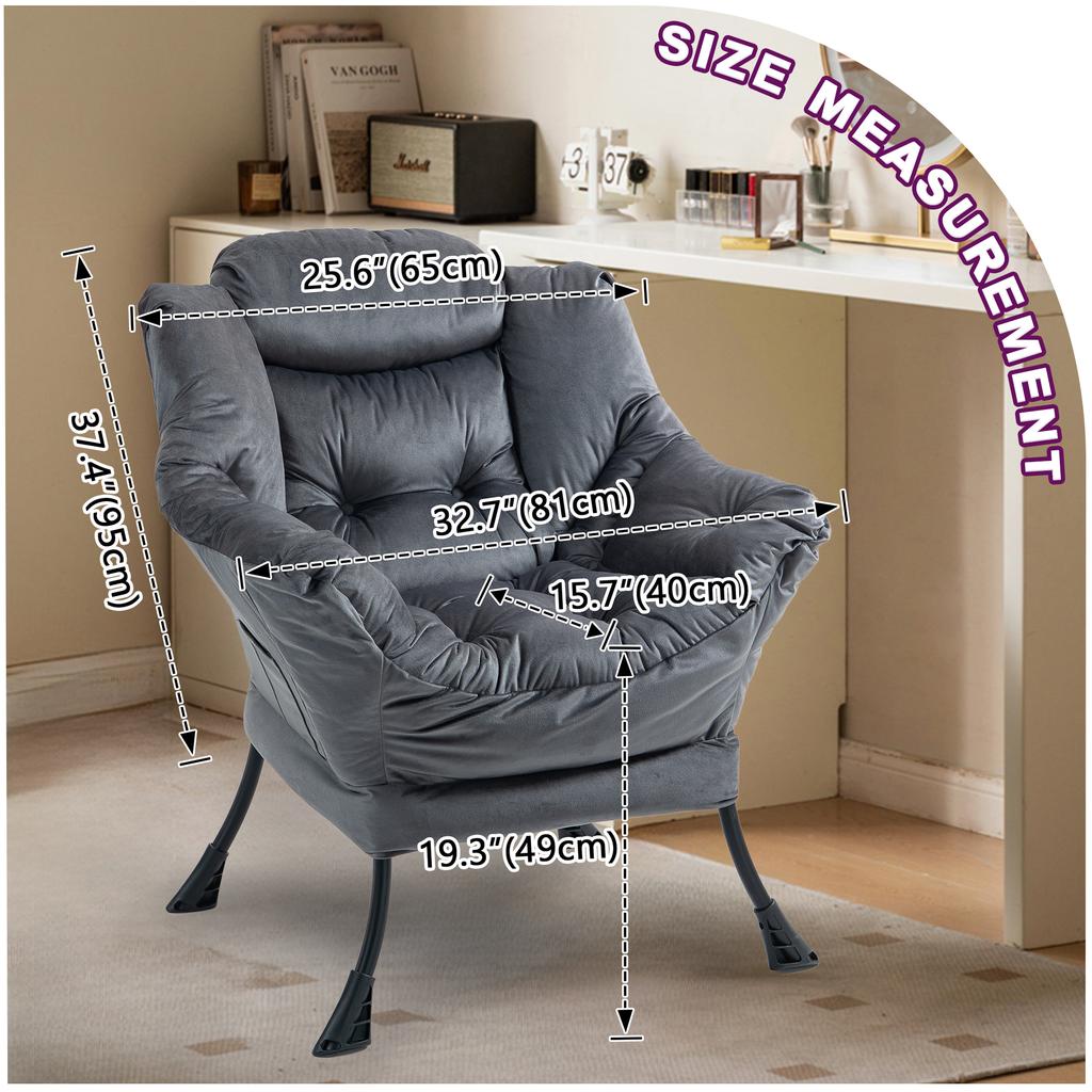 Lazy Chair, Relaxing Chair with Metal Frame and a Side Pocket, Simple Style Comfy Chairs for Bedrooms Living Room Balcon