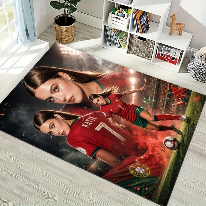 Portugal Women Football Player Portrait Print Area Rug Soccer Sports Non‑Slip Rectangular Floor Mat Living Bedroom Home Decor Fan Carpet
