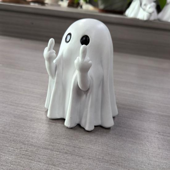 Halloween Finger Ghost Figurine Spooky Resin Light-up Ghost Statue for Halloween Home Tabletop Tray Shelf Decor