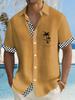 Hawaiian Black and White Plaid Coconut Tree Print Men's Button Pocket Short Sleeve Shirt