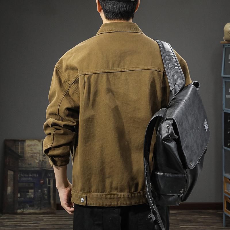 Japanese Multi-Pocket Tooling Denim Jacket Men'S American Retro Mountain Trend Handsome Velvet Casual Jacket
