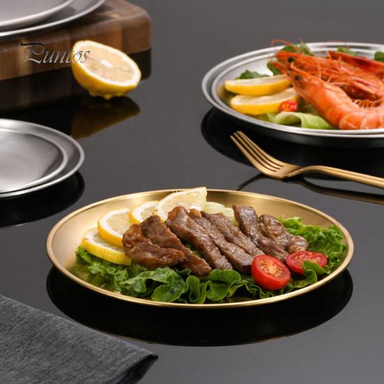 Stainless Steel Dinner Plates Round Salad Serving Plate Easy To Clean Pizza Fruit Bowl for Home Kitchen Outdoor Camping BBQ