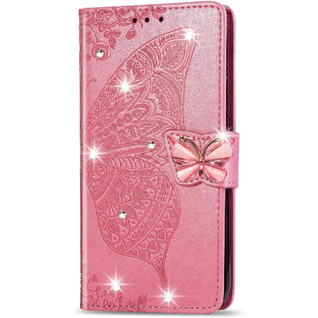CCSmall for Samsung Galaxy A71 5G Wallet Case Bling for Women Girls, Floral Diamond Cute Butterfly PU Leather Flip Case Cover with Card Slot Holder