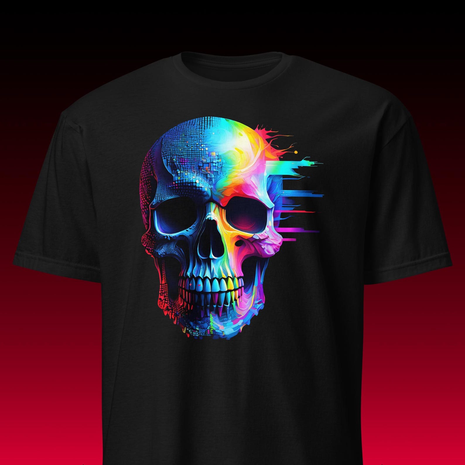 Glitch Skull Graphic Tee | Cyberpunk Rave Aesthetic | Colorful Melting Skull 2XL