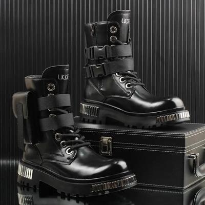 Herren High-Top Britische Mittel Motorrad Dicksohlige Plateau Freizeit Sneaker Chelsea Boots
