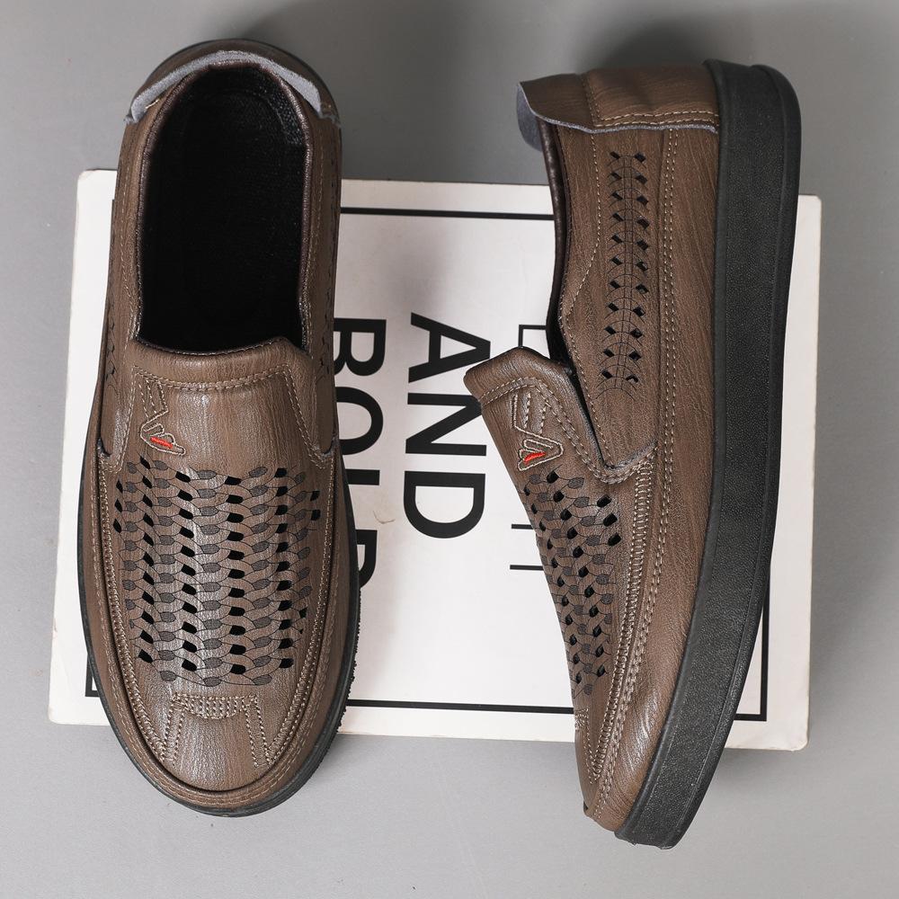 Men's Hollow Casual Leather Shoes Versatile Breathable Sandals Non-slip Oxford Soft-soled Hole Shoes