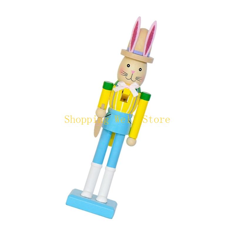 KX4B Multifunctional Wooden Rabbit Statue for Tabletop Mantels Shelf Living Room and Easter Party Decoration
