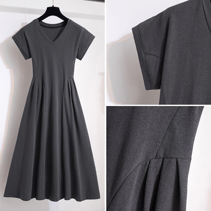 Casual pendant dress summer large size fat mm temperament V-neck waist thin cover t-shirt skirt temperament long dress