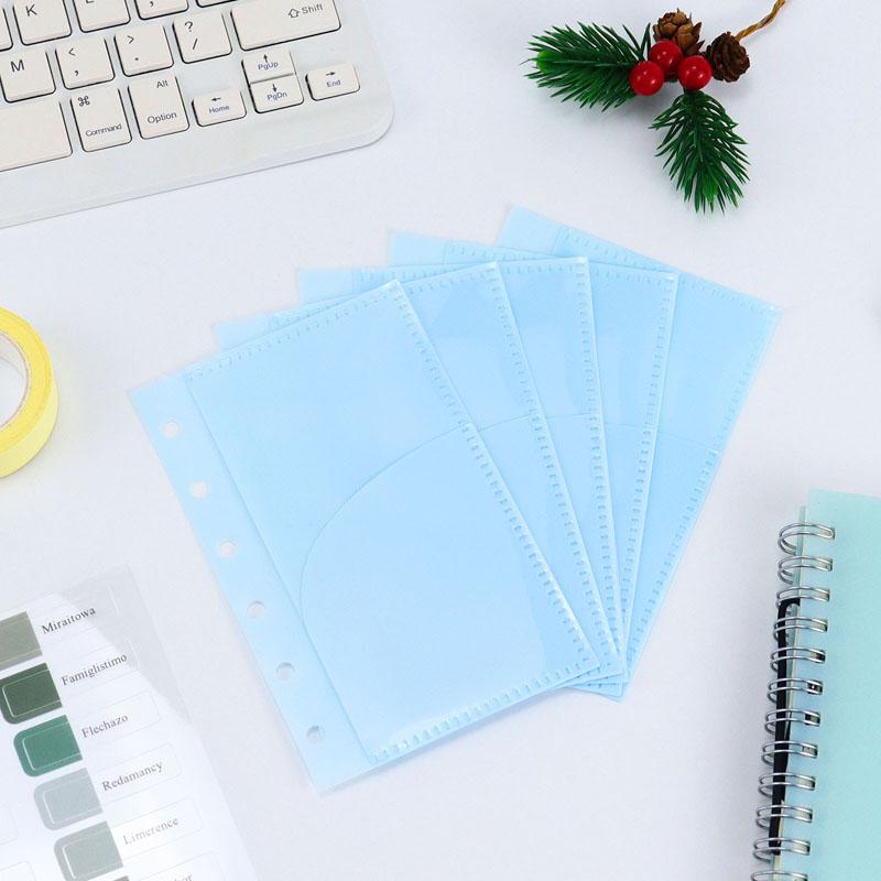 A7 5Pcs Colorful Binder Pockets Binder Zipper Folders For 6Ring Notebook Divider Page Water-Repellent Pvc Leaf Document Filing Bag