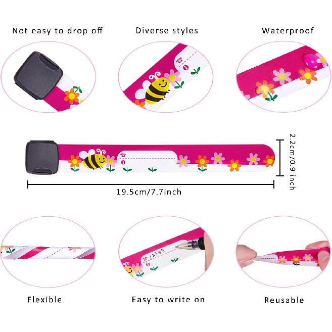 36 Pieces Child Safety ID Wristband Anti Lost ID Children Wristband Reble Identification Bracelets Adjustable Waterproof ID Band for Boys and Girls