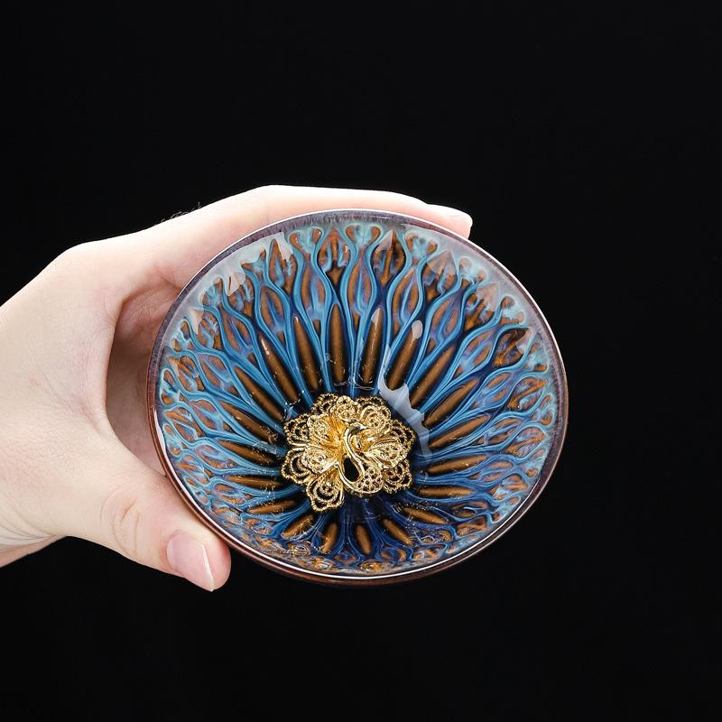 New kiln ceramic large master cup special-shaped cup inlaid with gold and silver tea cup guest cup creative kung fu tea set tea cup