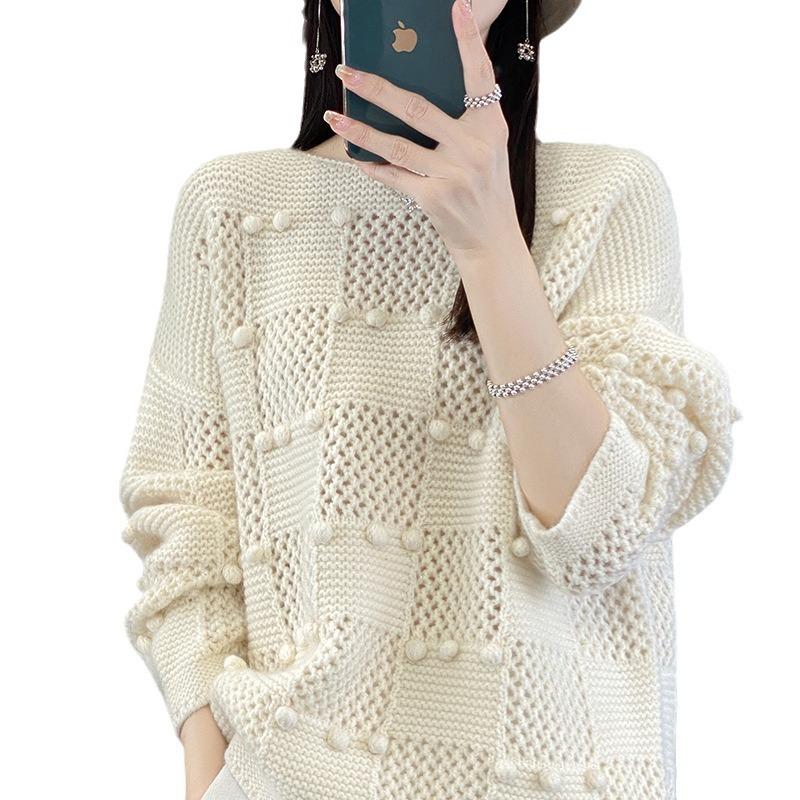 Crew Neck Wool Sweater Autumn And Winter New Pullover Hollow Long Sleeve Fashion Loose Knitted Sweater Wool Inner Bottoming Shirt