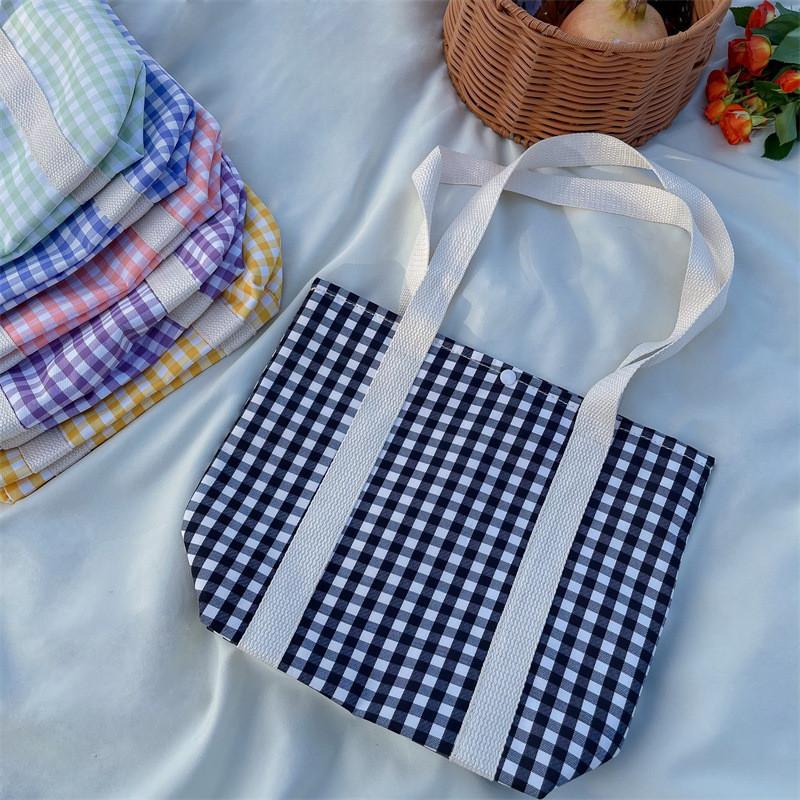 

Versatile Ins Korean Style Kids Tote Bag Lightweight And Stylish In Trendy Checkered Print чорний
