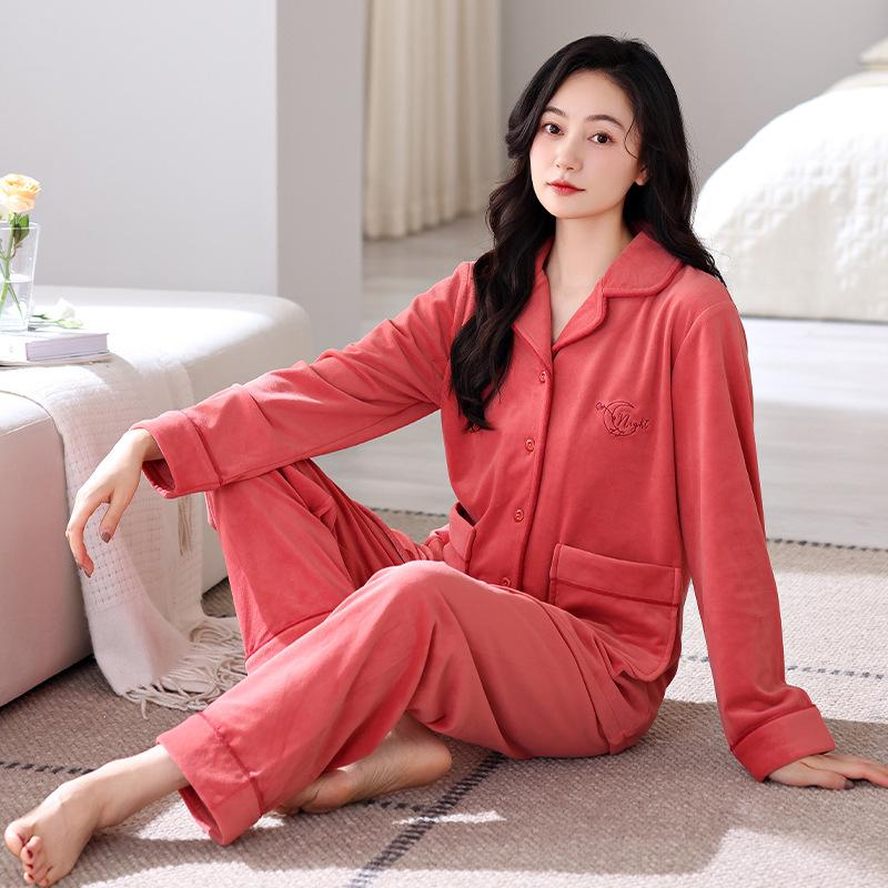 Pajamas Women'S Autumn And Winter Long-Sleeved Warm Island Fleece Thickened Coral Fleece Spring And Autumn Loungewear