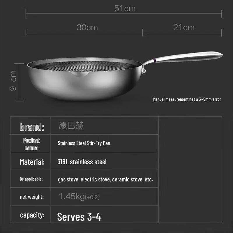 KABACH 316L Stainless Steel Non-stick Frying Pan