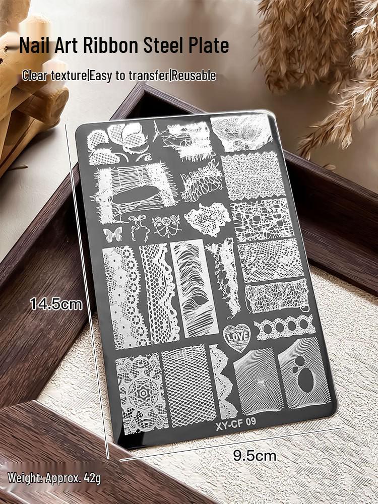 Nail Art Stamping Plates - Star, Polka Dot, Lines, Grid Lace Textures