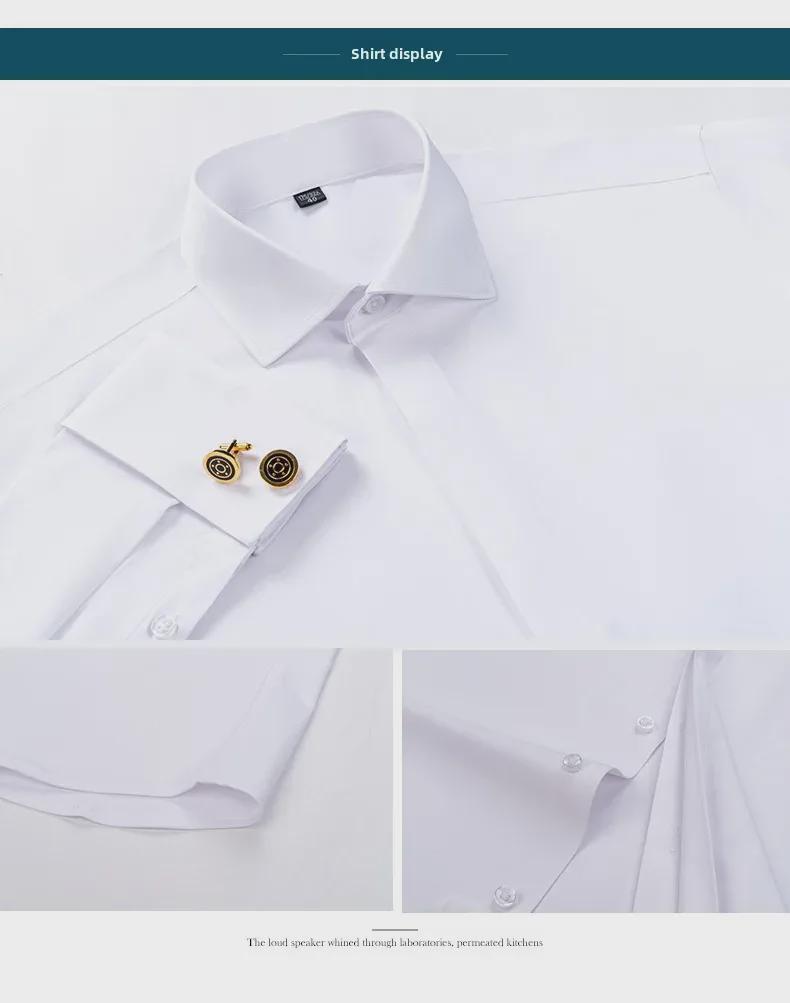 Men's Formal White Long-Sleeve Shirt with Windsor Collar and Bamboo Fiber French Cuff
