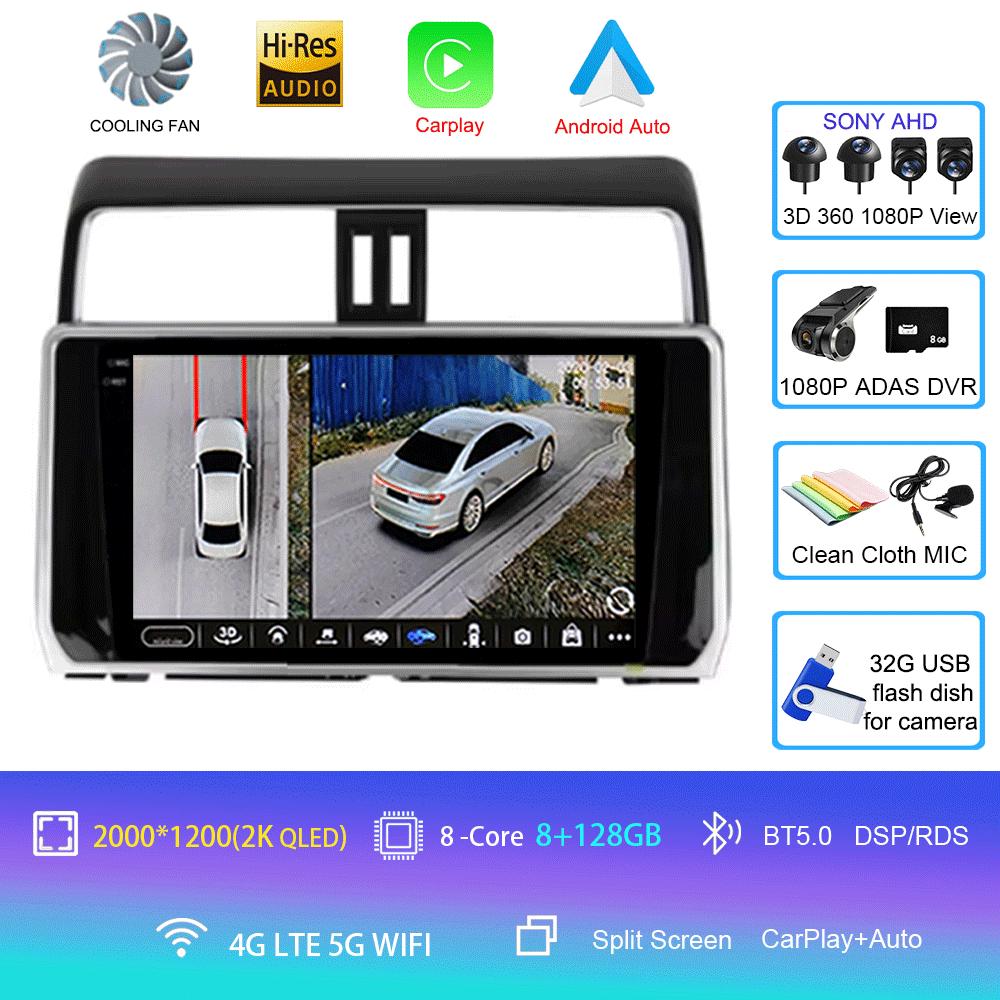 For Toyota Land Cruiser Prado 150 2018 2019 - 2025 Carplay 360 Camera Auto Android 14Car Radio Multimedia Player GPS Stereo Wifi