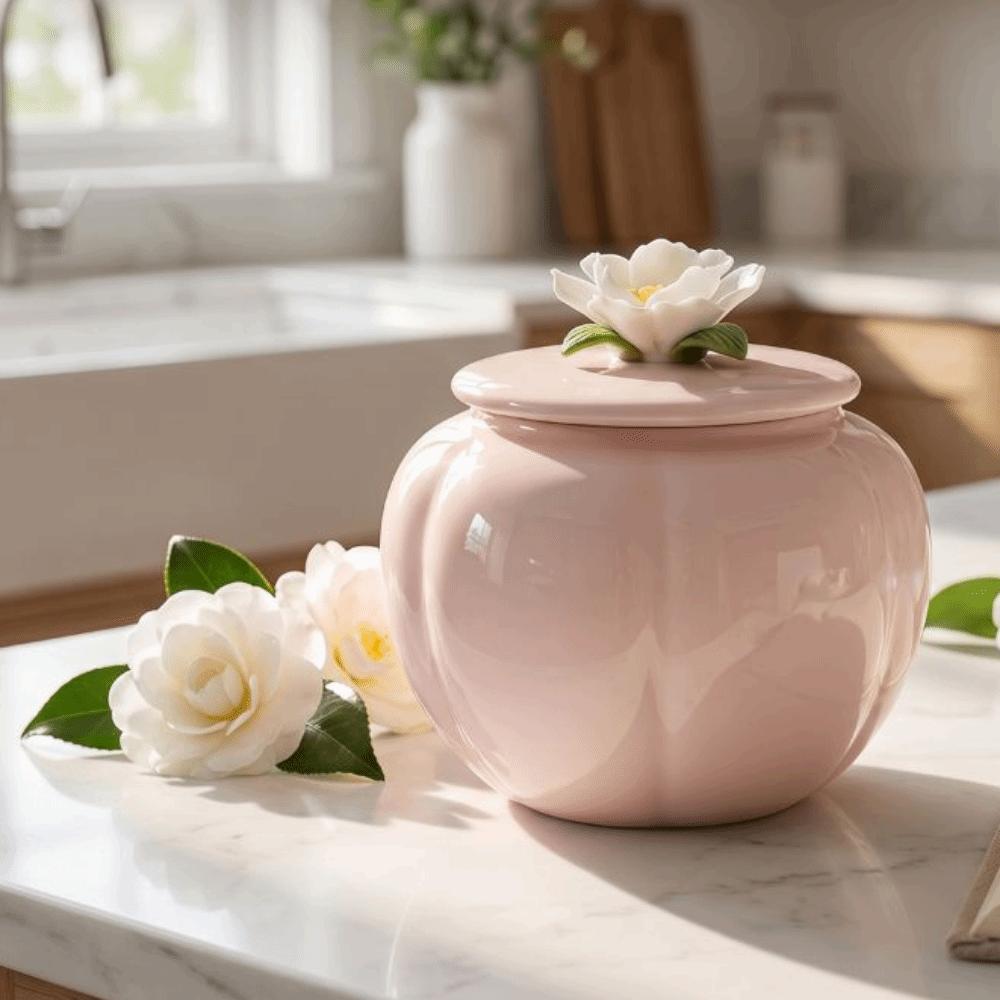 Pink Flower Ceramic Tea Jar with Sealed Lid Handmade Porcelain Tea Tin Airtight Storage Moisture-proof Tea Tin Can Home Supplies