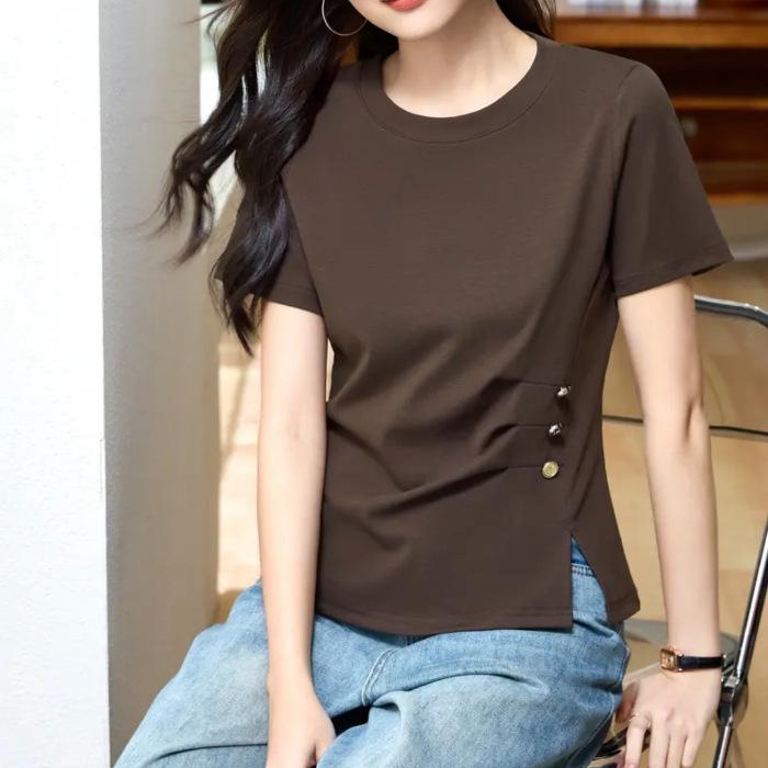 Women s Summer Modal Irregular Short-Sleeve Chic Top 5XL