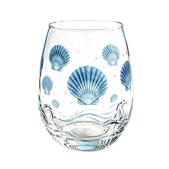 Clear Glass Cups for Party Stemless Wine Glasses with Marine Animal Pattern, 420ml Capacity, High Borosilicate Creative Gift Friends Cup, Round