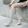 Mesh Panel PU Breathable Summer Knee High Boots Pointed Super High Thin Heel Sexy Hollow Long Boots For Women 2025