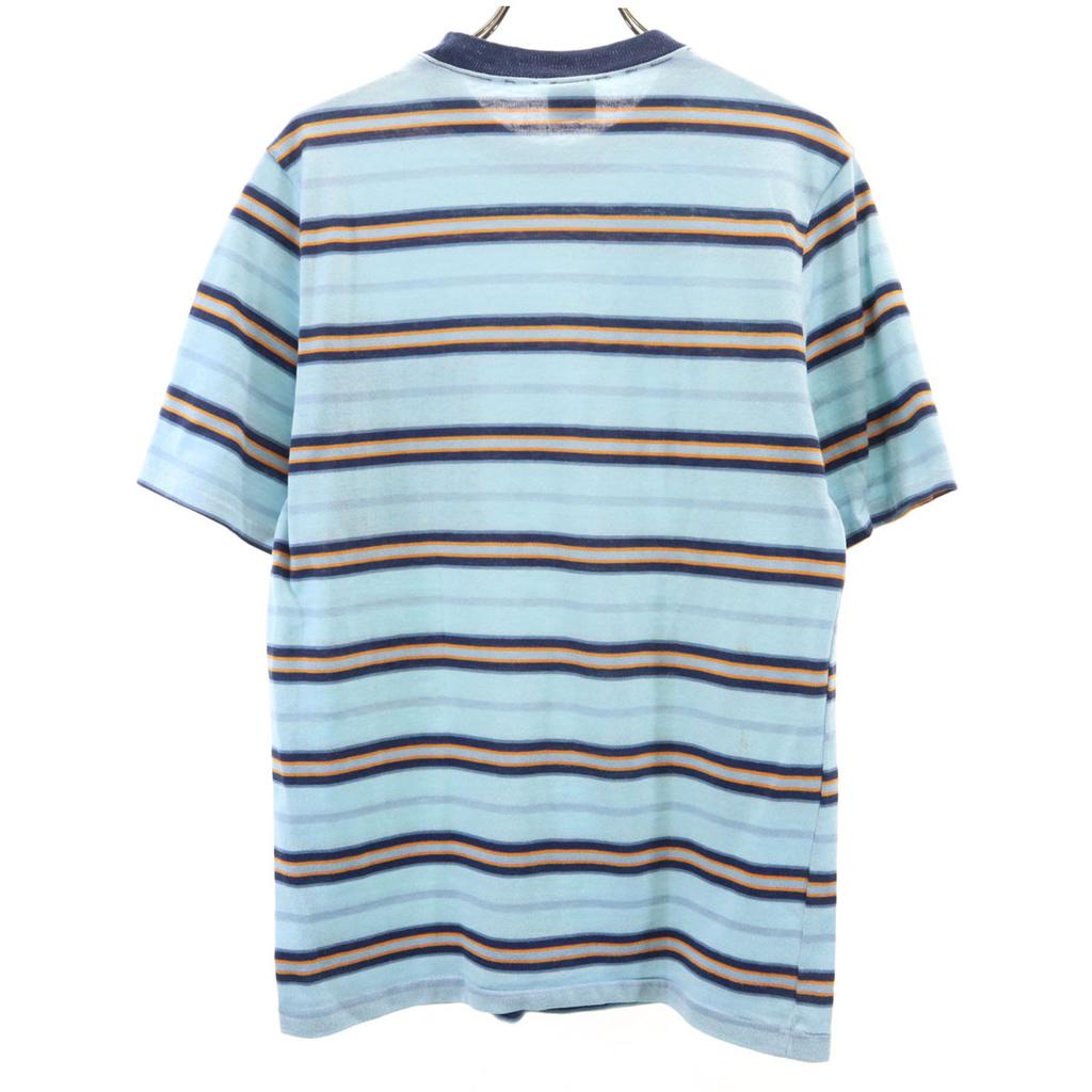 K mart 70s 80s vintage Border Pattern Short sleeve T-shirt Blue Poke T Men's Used