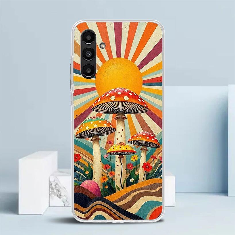 Boho Hippy Mushroom Sunrise Cover for Samsung Galaxy A17 A37 A57 A16 A26 A36 A56 A15 A14 A55 Phone Case A13 A53 A25 A35 A24 A34