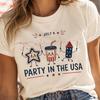 Party In the USA Tee America | 4th of July Stars, Firework Rocket, Soda Can Graphic