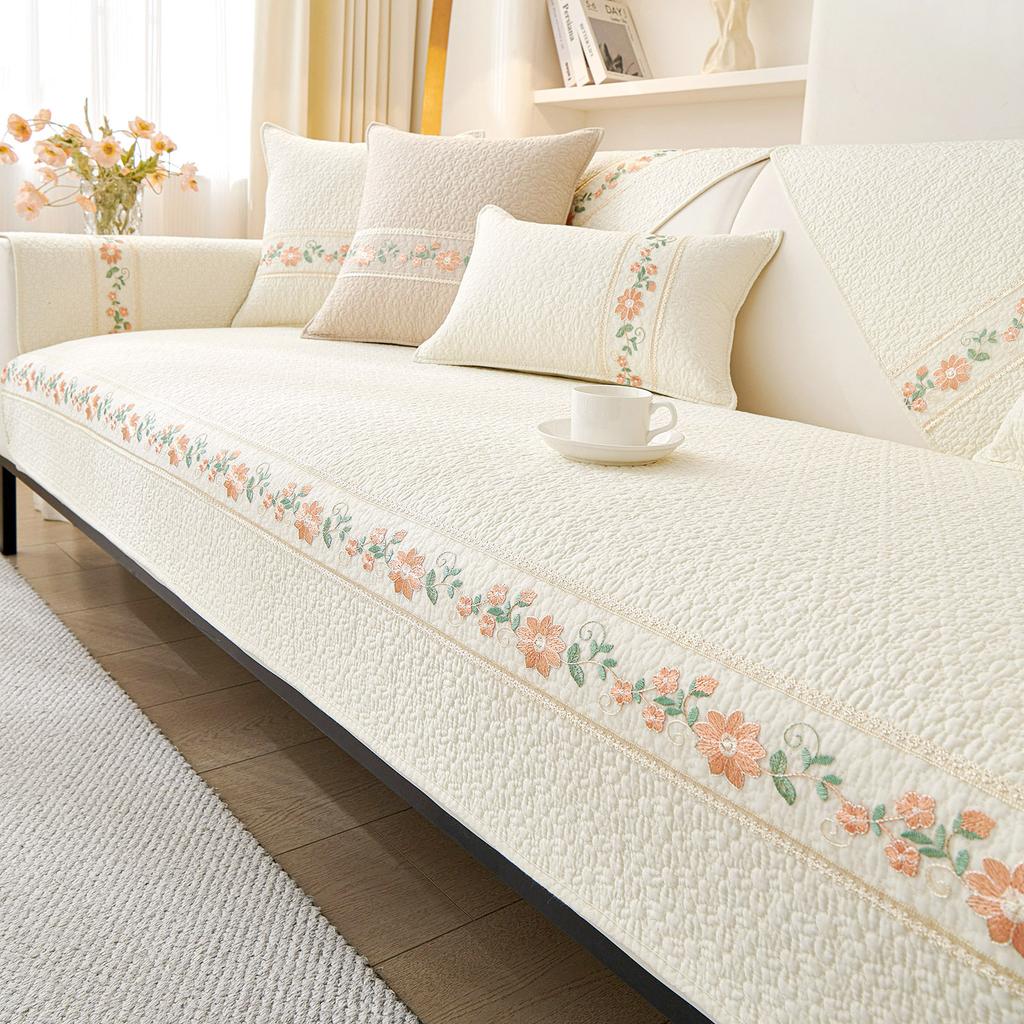 Pure Cotton Sofa Cushion, Universal In All Seasons, Non-Slip, Small And Fresh  High-End Sofa Cover Towel, Cream Wind Seat Cushion