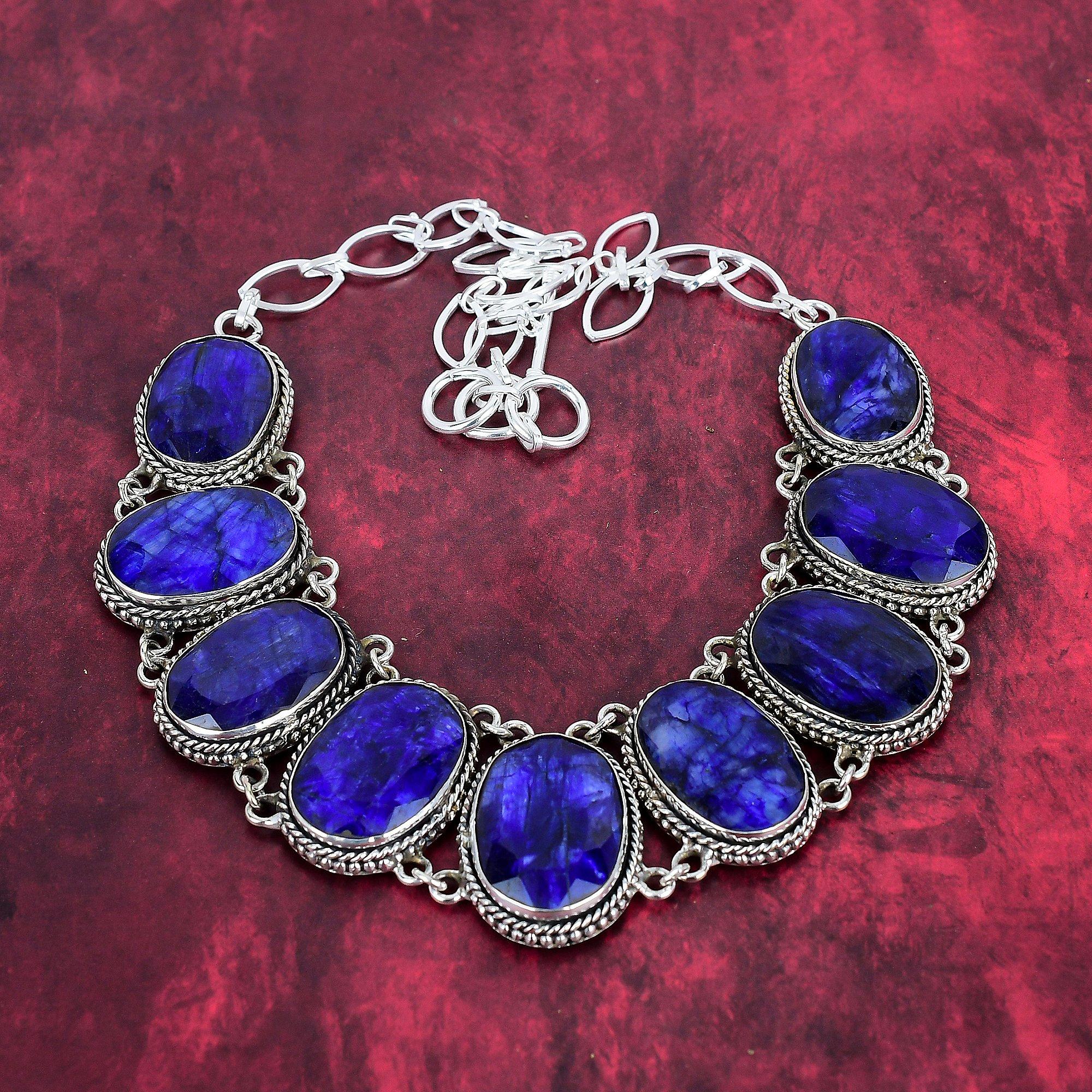 

Ювелирные изделия ожерелья с бирманским синим сапфиром, ожерелье из стерлингового серебра 925 пробы, ожерелье-цепочка ручной работы, подарок для сестры, ювелирные изделия Adjustable with 18 inches синий