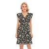 Women Summer V-Neck Chiffon Print Ruffled Sleeveless High Waist A Line Chic Dress S-XXL