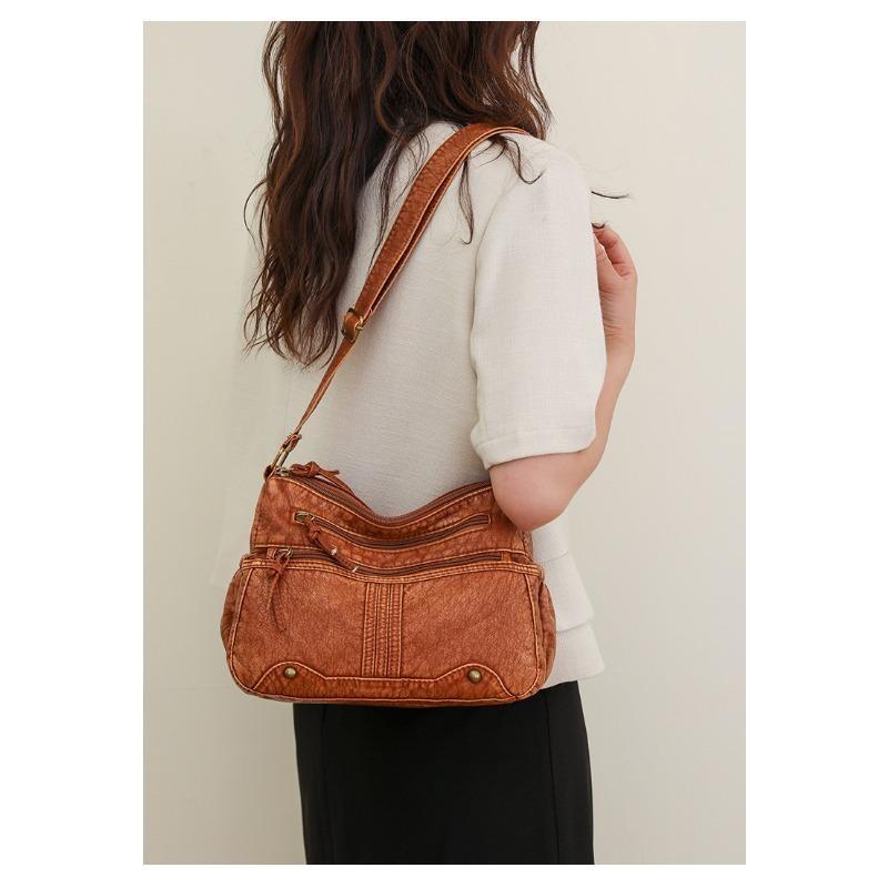 Damentasche Weiches Leder Ein-Schulter Diagonal Lässig Damen Rucksack Mehrfachfächer