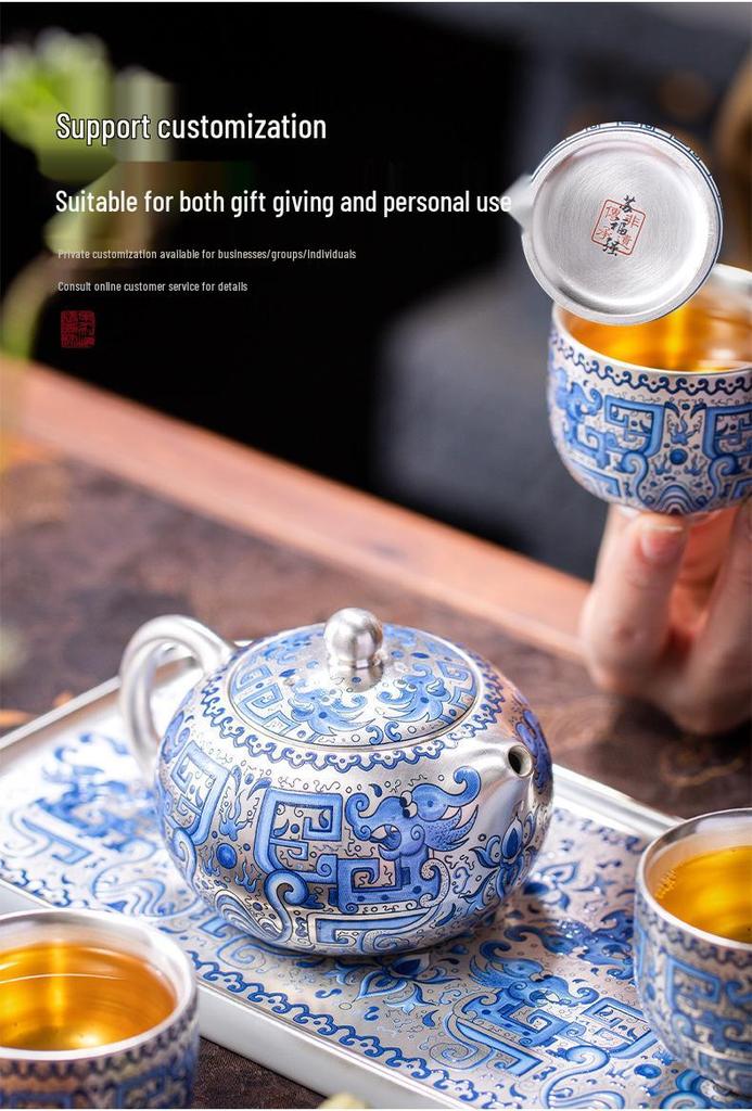2025 Silver-Plated Ceramic Gongfu Tea Set with Teapot and Cups in Gift Box