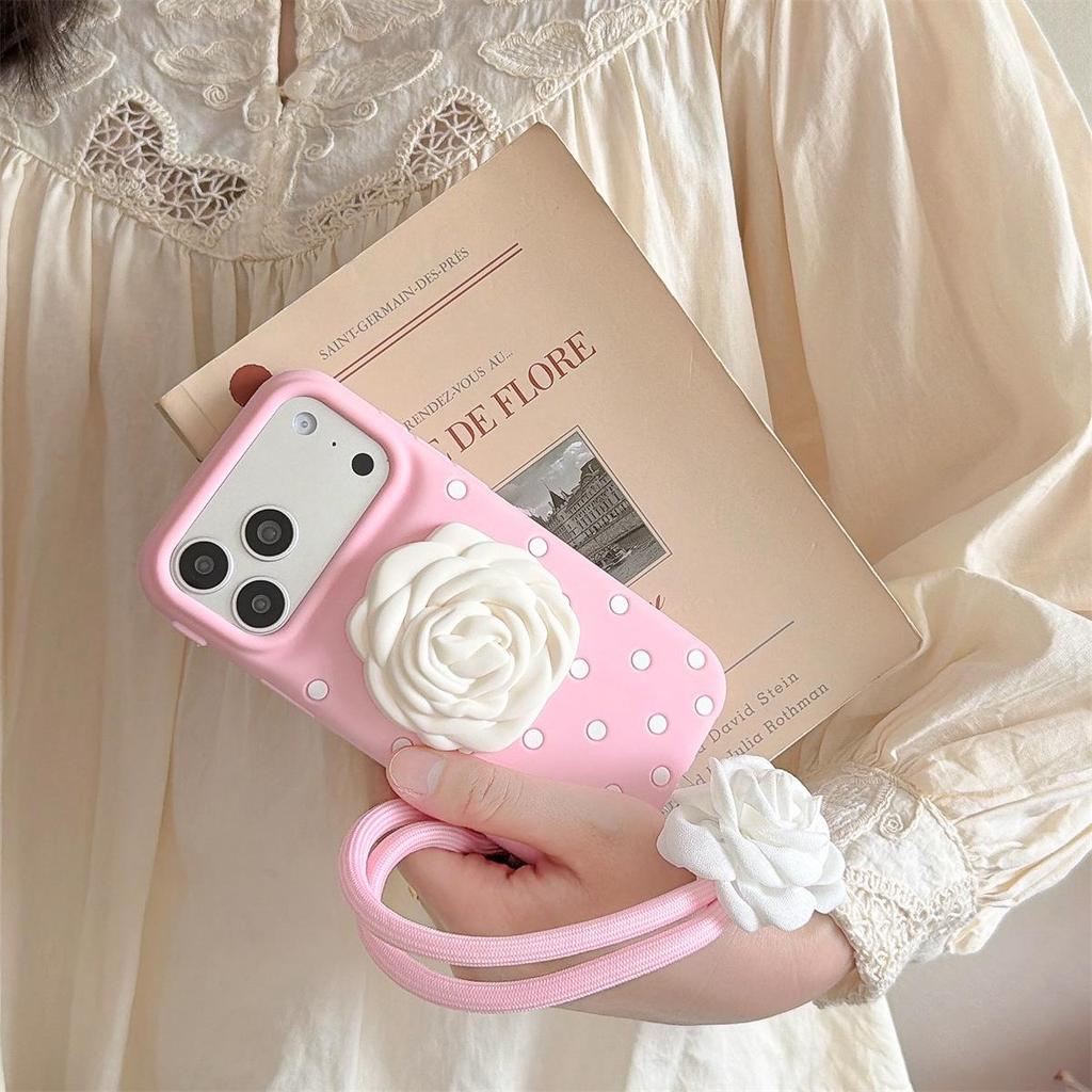 Polka Dot Rose Flower Stand Drop-Proof Case for iPhone 14/13/12, Apple 17/16/15 PROMAX