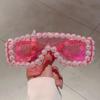 Women Chic Pearls Warp Around Sun Glasses Stylish Candy Color Decor Shades Original Brand Design Travel Holiday Goggle