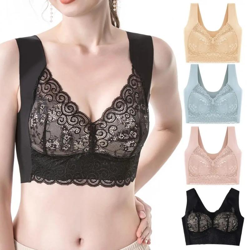 Reggiseno da Donna con Spalline Larghe in Pizzo Senza Cuciture Morbido Traspirante Stile Canotta Reggiseno Imbottito Push Up Reggiseni Elasticizzati Biancheria Intima da Donna