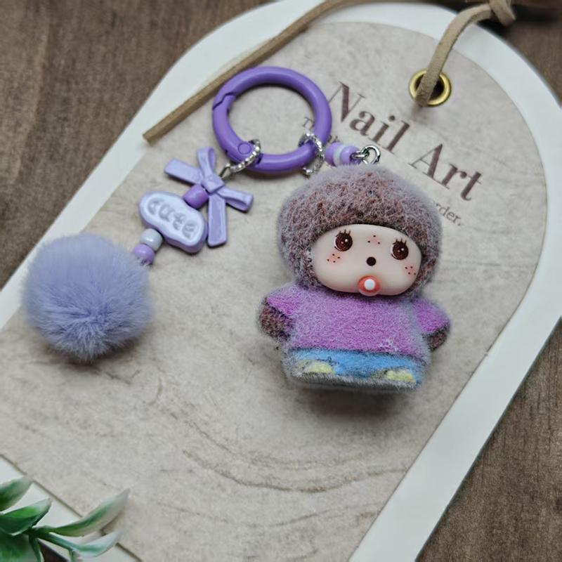 Plush Monchhichi Keychains Cartoon 3D Monchhichi Ingenious Bag Pendent Decorations Cute Keyrings Phone Chain Gifts For Girl
