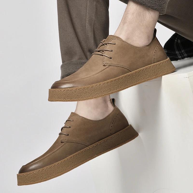 Luxury Brand Men Genuine Leather Casual Shoes Lace-up Light Comfy Driving Flats Designer Shoes Outdoor Round Toe Walking Shoes