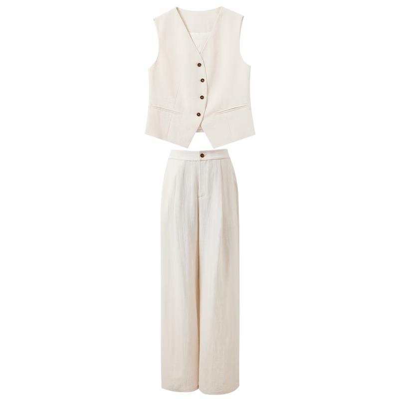 Women's Tencel Blend Sleeveless Vest & Wide-Leg Pants Set
